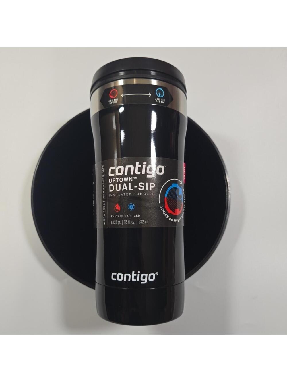 Contigo Uptown Dual-Sip Tumbler 18oz Stainless Steel Insulated Travel Mug Black